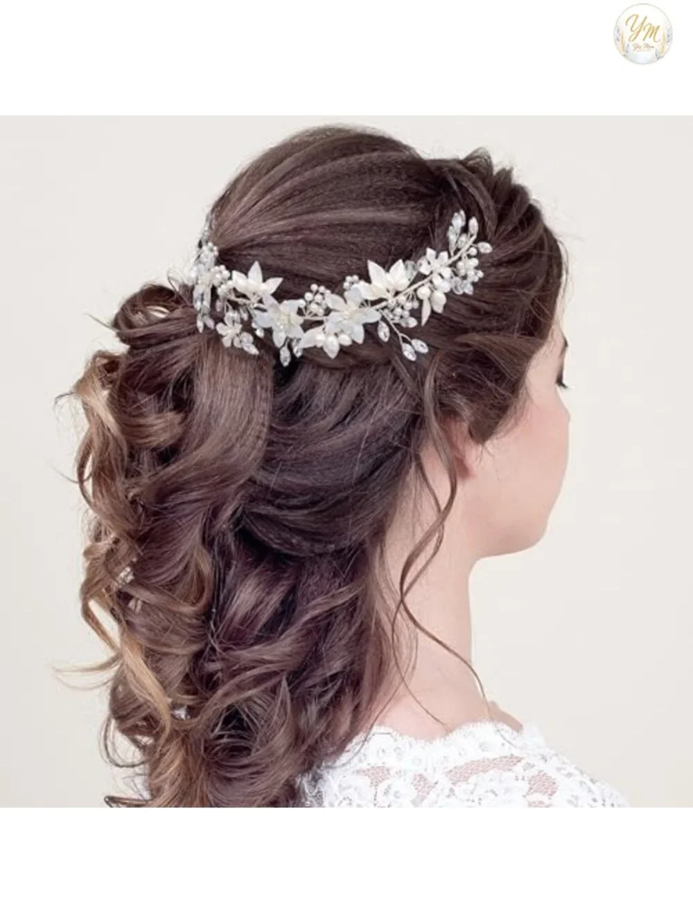 Bridal Headband Flower Pearl Ribbon Hair Accessory Wedding Headpiece